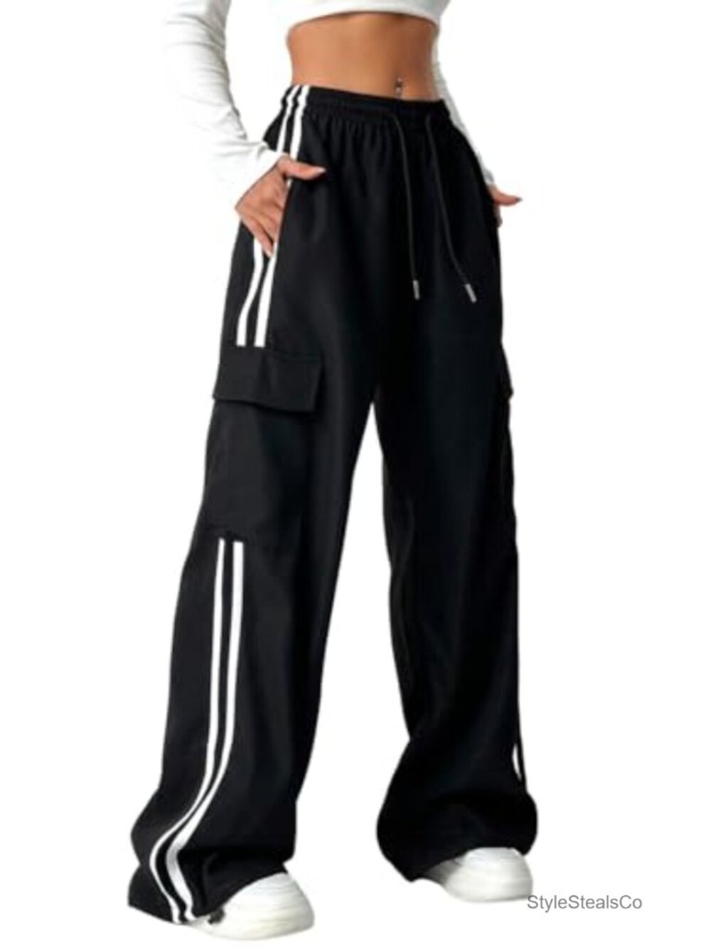 ZAFUL Womens Parachute Pants Y2K Wide Leg Cargo Sweatpants